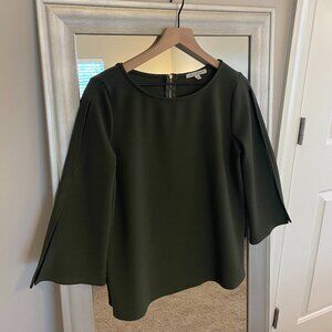 Green Envelope Women's Green Cut Out Bell 3/4 Sleeve Zip Up Top Blouse Size M